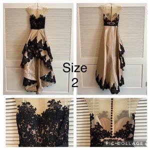 Mac Duggal Nude and Black High-Low Dress